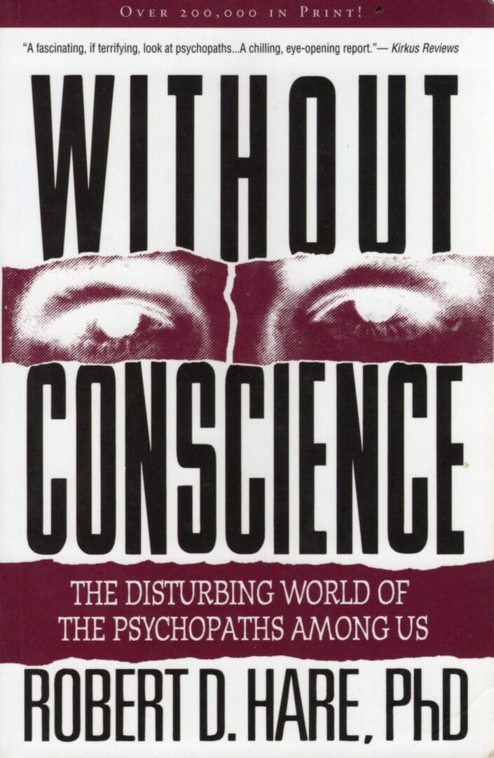 A book cover with eyes and the words " without conscience ".