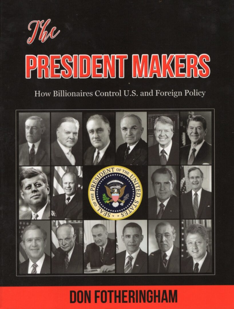 A book cover with many different presidents