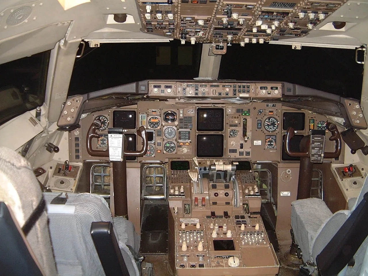 A view of the cockpit of an airplane.