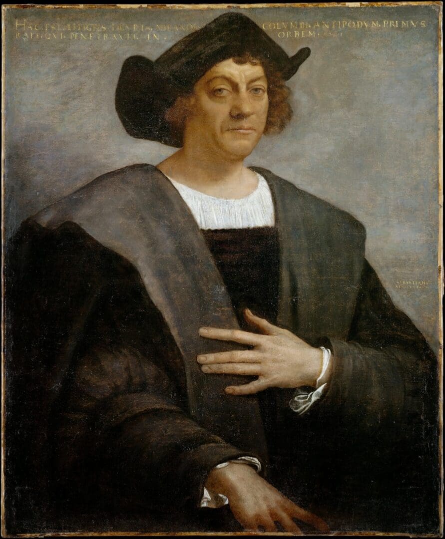 A painting of a man in black and white.