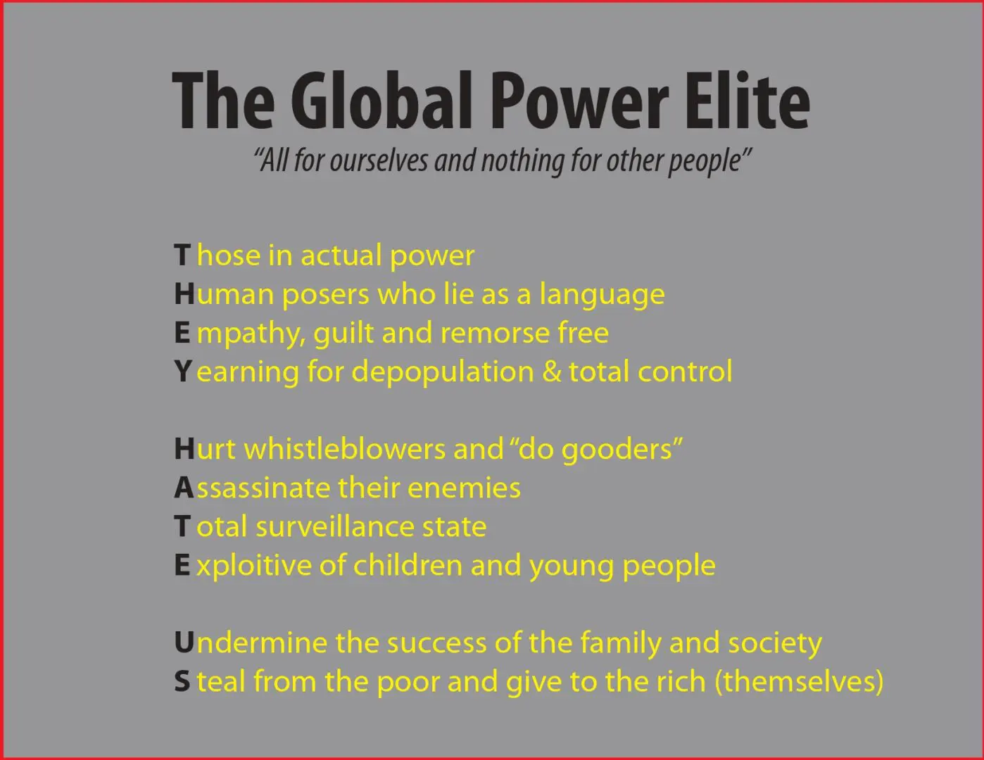 A poster with the words " the global power elite ".